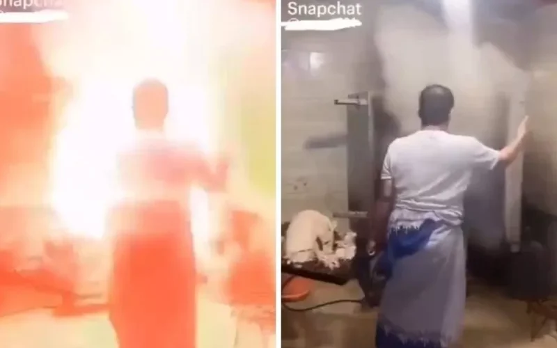 فيديو مرعب لانفجار فرن مندي في وجه الطباخ وهذا ما انقذه في الثانية الاخيرة