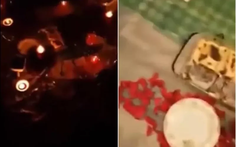 ” سلط الله عليك يا غضيبة ” .. شاهد: مسن يفسد مفاجأة زوجته له بعدما رتبت حفلة رومانسية بالشموع من أجله