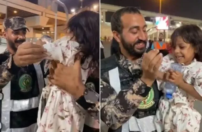 بالفيديو: طفلة تُبكي رجال الأمن في مشعر منى بطريقة وداعها لهم بعد نهاية مناسك الحج