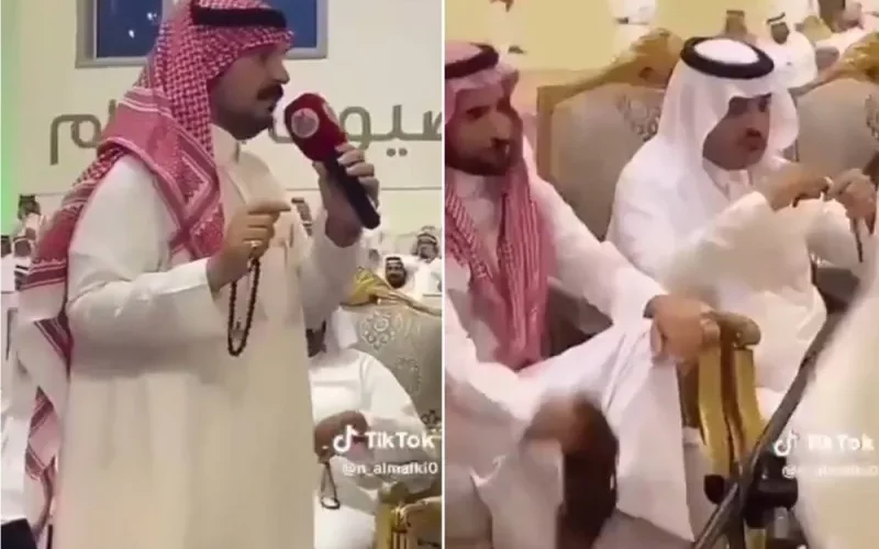 بالفيديو: شاعر سعودي يرمي الأخر بالحذاء على وجهه بسبب بيت من قصيدة