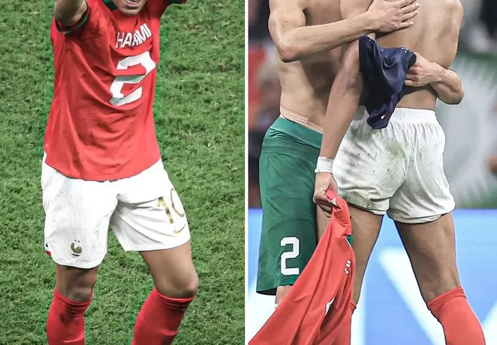 بالصور والفيديو مبابي يواسي زميله حكيمي بعد التأهل لنهائي كأس العالم 2022