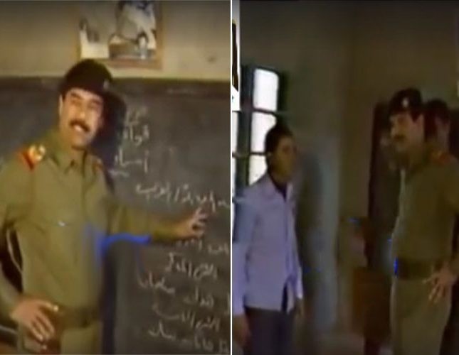 شاهد .. فيديو نادر لـ”صدام حسين” يعطي درسًا للتلاميذ في اللغة العربية!