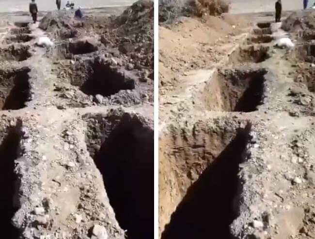 بالفيديو: صف من القبور بانتظار ضحايا كورونا في إيران