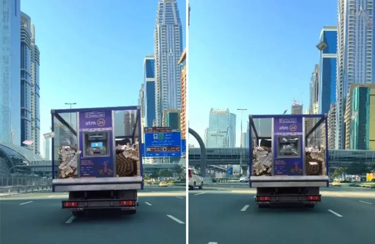 الفيديو ..الكامل لصراف آلي يوزع النقود على كل من يمر بجانبه بمناسبة العيد في دبي