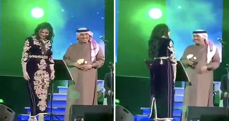 بعد خروجها من السجن.. شاهد: مريم حسين تهدي محمد عبده وردة على المسرح في حفله بالفجيرة
