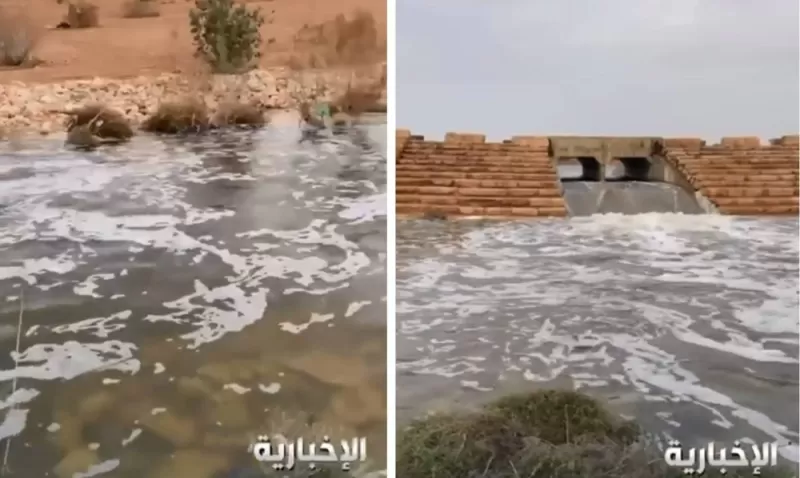 شاهدبلفيديو..استمرار جريان السيول بالرياض على هذا الوادي رغم توقف الامطار منذ اسبوع
