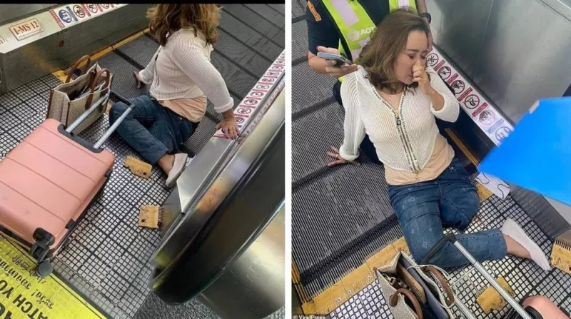 بالفيديو: سلم كهربائي يلتهم ساق امرأة في مول تجاري شهير