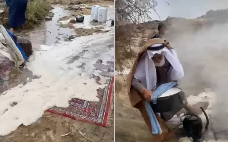 السيول تفاجئ عائلة أثناء نزهة بالبر وتجرف أغراضهم.. شاهد: ردة فعل طريفة منهم