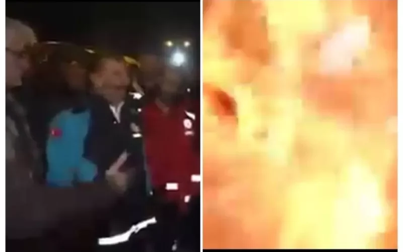 شاهد: لحظة انفجار مدفأة في وجه وزير الصحة التركي أثناء زيارته للمناطق المنكوبة بالزلزال