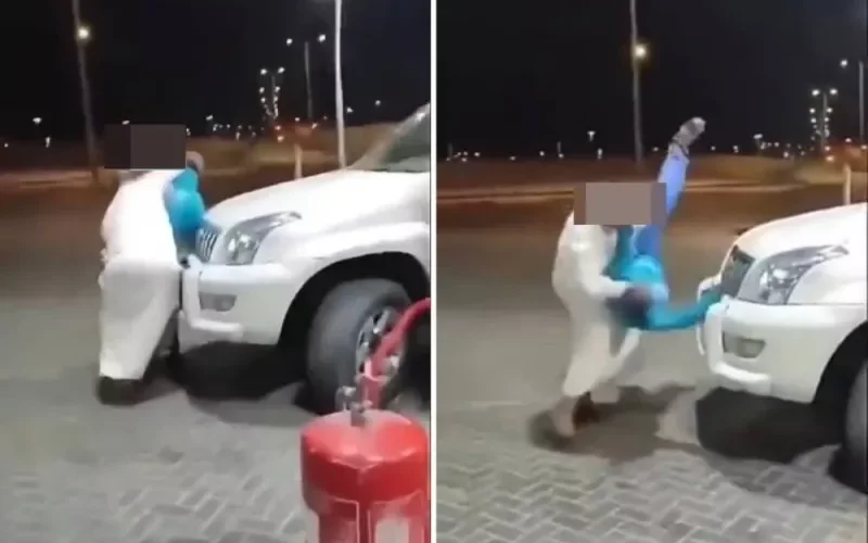 شاهد: سعودي يعتدي بالضرب بطريقة وحشية على مقيم يعمل في محطة بنزين لسبب غريب