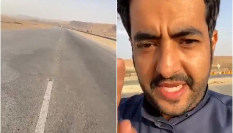 شاهد: سائق يوثق مقطع فيديو لـ مسامير شركة مزروعة في وسط طريق كادت أن تودي بحياته