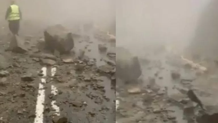 شاهد.. انهيار صخور ضخمة في مدينة الباحة السعودية تسبب بإيقاف حركة المرور