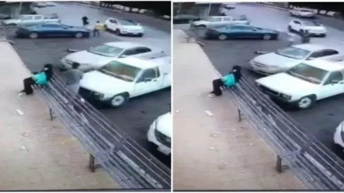 شاهد.. لحظة سرقة لص هاتف من امرأة مسنة أثناء تحدثها فيه بالرياض