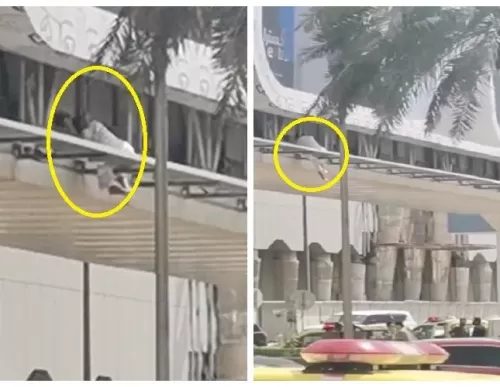 شاهد لحظة إنقاذ شخص حاول الانتحار من مكان مرتفع على طريق الملك فهد بالرياض