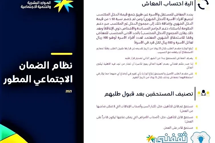 شروط قبول الطلبات للتسجيل في الضمان الاجتماعي المطور