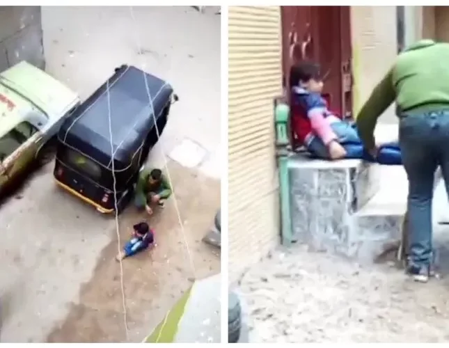 شاهد: أب مصري يقيد طفله بـ”سلاسل” أمام منزله والسبب صادم!