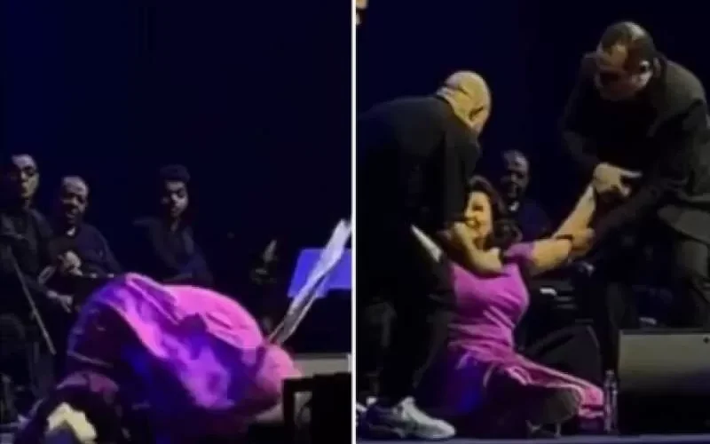 شاهد لحظة السقوط العنيف للفنانة شيرين على المسرح.. وتعليقها: ”قلة ذوق وحرام”.. ما علاقة الرويشد؟