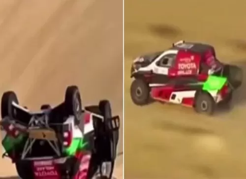 شاهد أول فيديو لحادث انقلاب سيارة يزيد الراجحي في رالي الشرقية