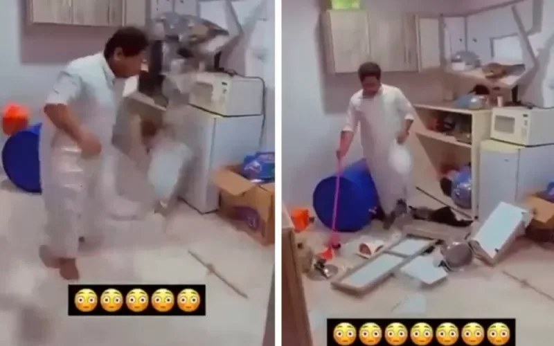 بالفيديو..شاب سعودي يقوم بتكسير وتحطيم محتويات استراحة اصدقائة لهذا السبب