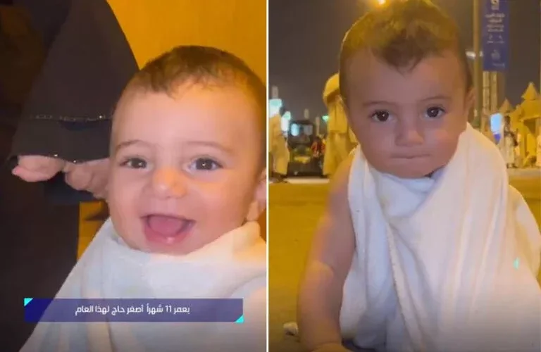 فيديو لأصغر حاج في السعودية.. يخطف الأنظار وهو يرتدي ملابس الإحرام