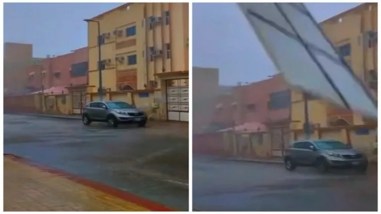 شاهد موقف مُفزع لشاب أثناء تصويره الأمطار في مكة