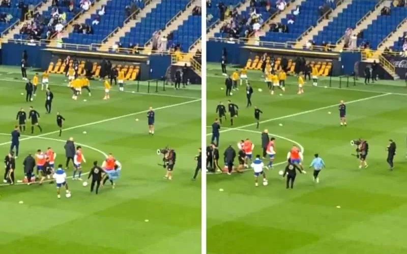 اقتحام ملعب مرسول بارك بالسعودية من أجل رونالدو والأخير ينجو من الإصابة يتسبب في إصابته (فيديو)