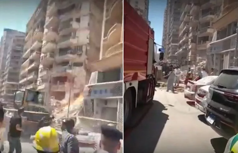 شاهد: انفجارات كبيرة تحت انقاض عقار الاسكندرية بعد انهياره ومصدر يكشف الاسباب