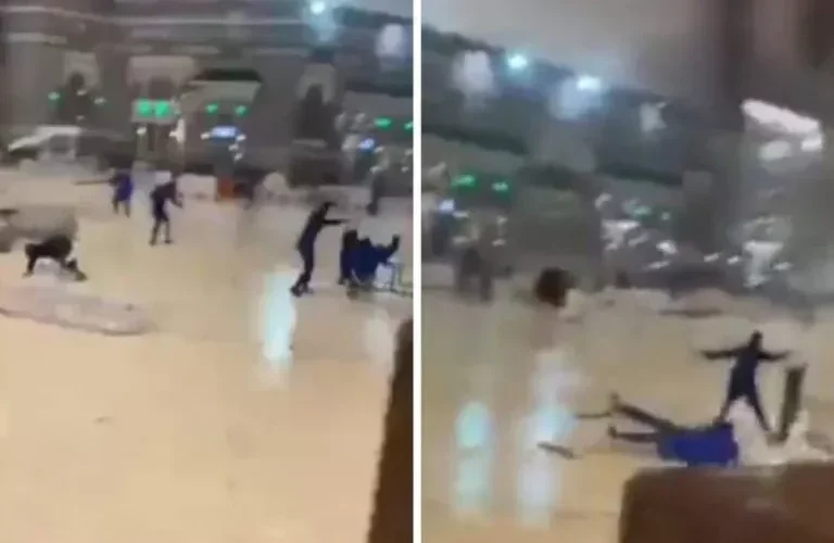 شاهد ماذا فعلت الرياح الشديدة في عمال النظافة بالحرم المكي