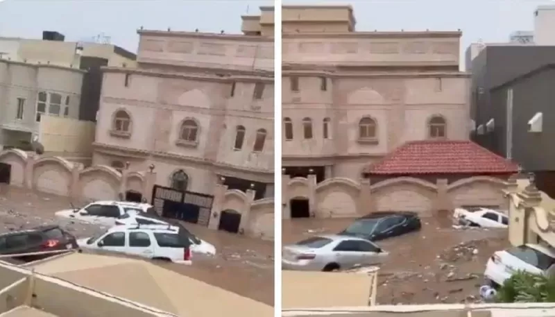 بالفيديو: انهيار سعودية في جدة بسبب منظر الـسيول التي سحبت السيارات وكل شيء في طريقها أمام منزلها