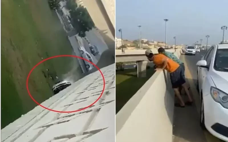 فيديو يثير الرعب في السعودية لسقوط سيارة بمن فيها من على جسر التوحيد في جازان