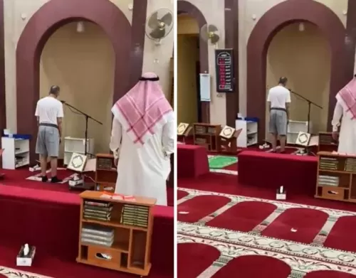 فيديو من السعودية لمؤذن يرفع الاذان من المسجد وهو يرتدي الشورت
