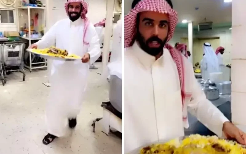 شاهد: ردة فعل غريبة من شاب استوقف آخر أثناء تقديم وليمة طعام في إحدى المناسبات