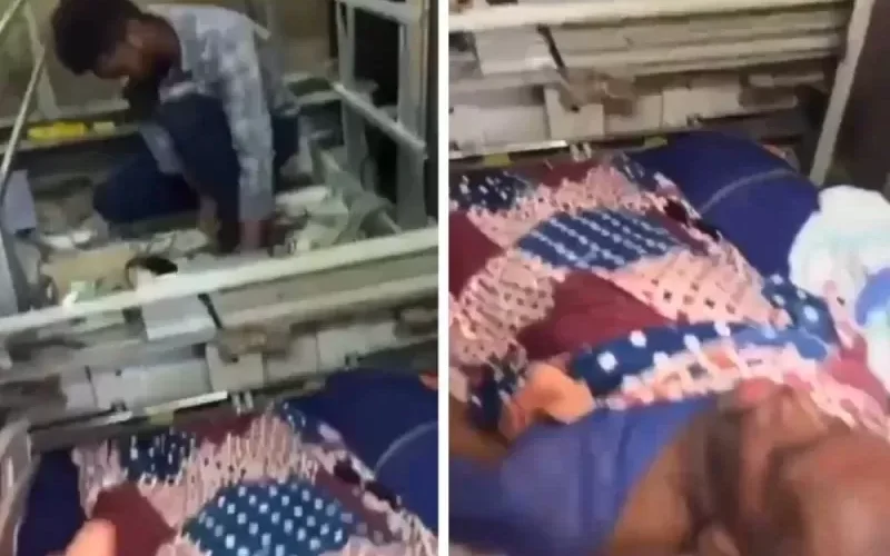 شاهد: مصعد يسقط على نصف جـسد مريض بالقلـب داخل مـستشفى حكومي