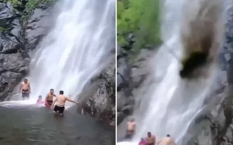 بالفيديو.. سقوط صخرة على عدة أشخاص أثناء قيامهم بالاسترخاء أمام شلال مياه