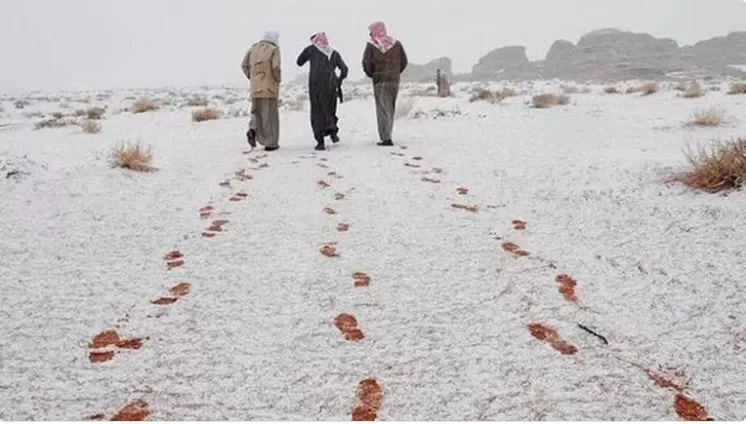 مواطنون سعوديين يستقبلون الأجواء الشتوية بالأغاني.