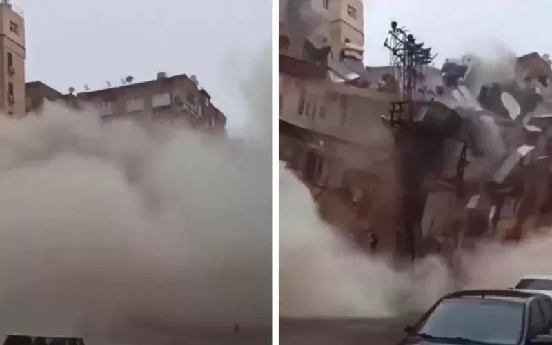 فيديو مرعب للحظة انهيار مبنى ضخم بسبب الـزلزال في تركيا