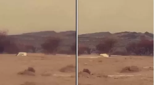 شاهد.. سيول قوية تجرف جيب شاص في الطائف