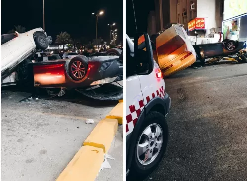 شاهد بالفيديو: كاميرا توثق لحظة تصادم عنيف بين سيارتين على طريق سريع في السعودية بطريقة مرعبة