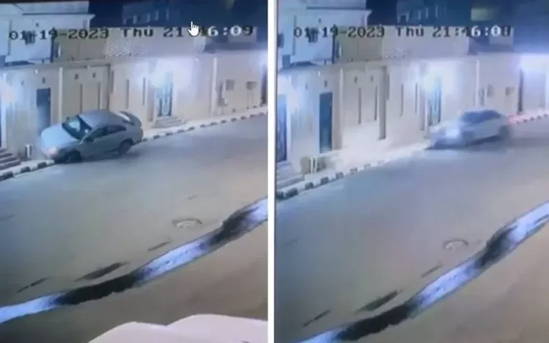 شاهد..اصطدام سياره بحائط نتيجة انشغال قائدتها بهاتفها الجوال بالسعودية