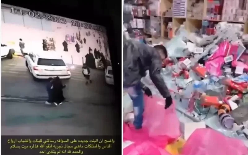شاهد: سعودية تقتحم محل بسيارتها بطريقة صادمة