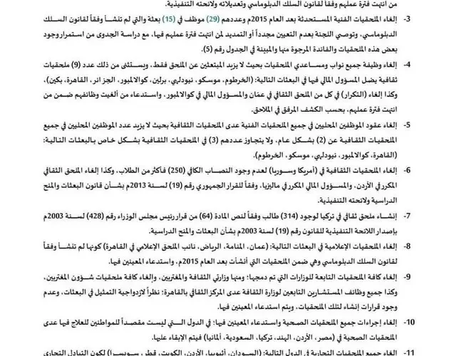 الوزراء يقر توصيات انشاء الملحقيات والتعيين الدبلوماسي