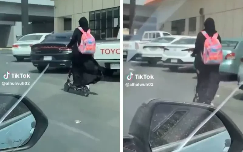 في مشهد جريء لم تعرفه السعودية من قبل.. فتاة تحمل حقيبتها وتذهب للمدرسة وسط السيارات على متن سكوتر وهكذا كانت تعليقات من في الشارع
