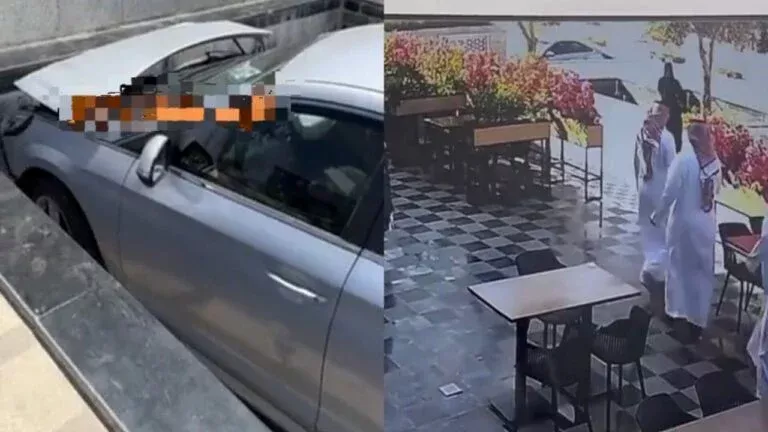 بالفيديو: سعودية تنحرف سيارتها وتسقط بها وسط نافورة عامة في المملكة