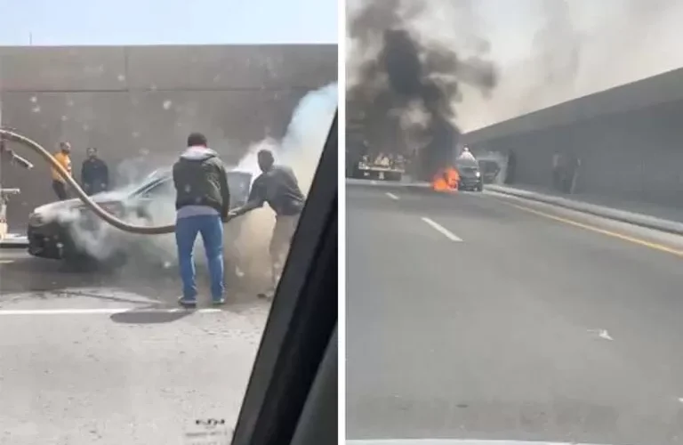 الفيديو الكامل لاحتراق سيارة على الدائري الغربي في الرياض وهذا هو السبب.