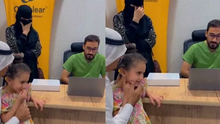 فيديو يدمي القلوب لردت طفل طفلة سعودية تسمع الاذان لأول مرة بعد أن عاد لها سمعها