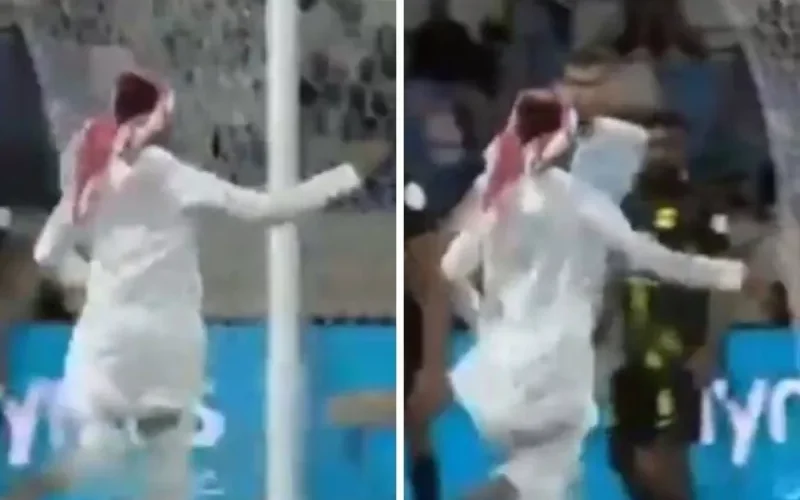 شاهد ما فعله الامن السعودي في سابقة لم تحدث من قبل مع مشجع اقتحم الملعب اثناء مباراة في الدوري السعودي