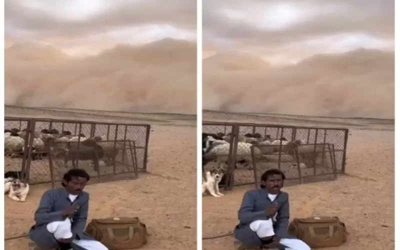 بالفيديو: عاصفة ترابية ضخمة تخفي مواطن سعودي اثناء بث مباشر والكشف عن مصيره