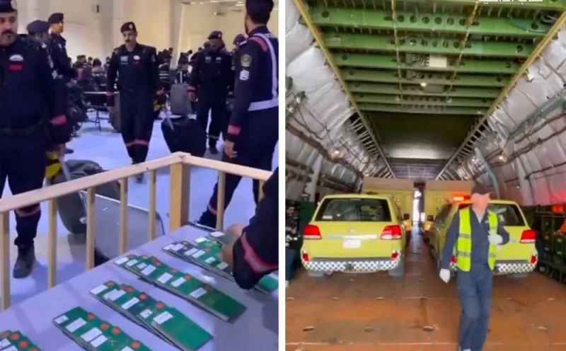 بالفيديو: سيارات سعودية فخمة وغالية الثمن تصل بطائرة خاصة الى مناطق الزلزال في تركيا .