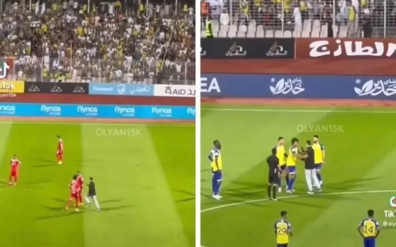 فيديو لمشجع نصراوي اقتحم الملعب لالتقاط سيلفي مع رونالدو قبل ان يصدمه النجم بهذا التصرف .