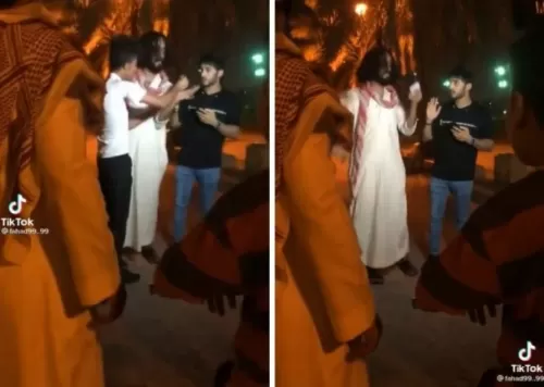 شاهد.. شبيه رشاش يظهر بأحد شوارع المملكة ويأخذ أموالًا من شاب بالقوة ويغادر المكان